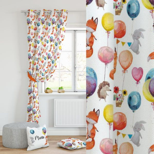 Curtain for children FOREST FRIENDS design D12 | animals and balloons