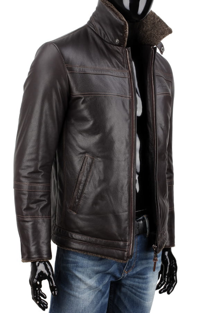 Men's leather pilot jacket in dark brown - TMK160