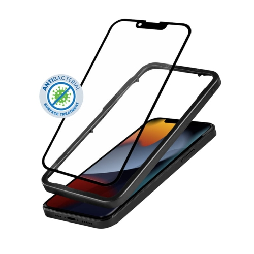 Crong Anti-Bacterial 3D Armour Glass - Szkło hartowane 9H na cały ekran iPhone 14 / iPhone 13 / iPhone 13 Pro + ramka instalacyjna