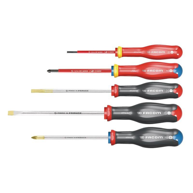 AT.J5VEPB - Set of 5 Protwist® Screwdrivers for slotted, Pozidriv®, and insulated 1000V screws, 3.5 - 6.5 mm, PZ1 - PZ2