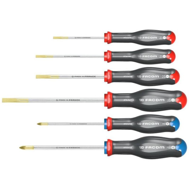 AT.1PB - Set of 6 Protwist® screwdrivers for screws with grooves, Pozidriv® screws, 3.5 - 6.5 mm, PZ1 - PZ2