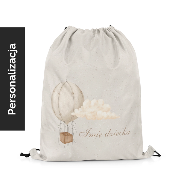 Backpack Sack for Children OCEAN DREAM Design D129 with Name | Cloud Balloon on Beige Background