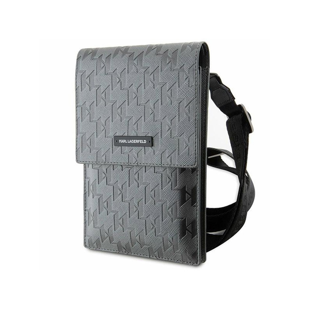 Karl Lagerfeld Saffiano Monogram Plaque - Smartphone & Accessories Bag (Silver)