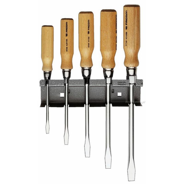 AJT.2 - Set of screwdrivers with wooden handles for slotted, Pozidriv, and Phillips screws, hexagonal blade