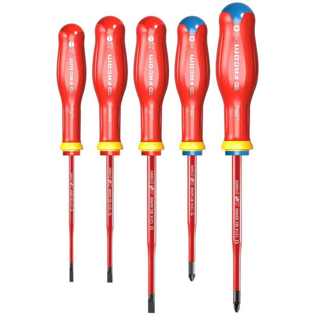ATD.J5TVEPB - Set of 5 Insulated PROTWIST® TVE Screwdrivers for Slotted and Pozidriv Screws, 3.5 - 5.5 mm and PZ1 - PZ2