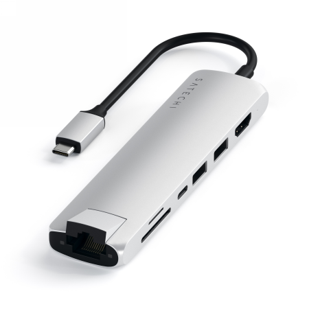 Satechi Aluminium Adapter Slim - aluminiowy adapter podróżny do urządzeń mobilnych USB-C (USB-C, 2x USB-A, 4K HDMI, czytnik kart micro/SD, Ethernet) (