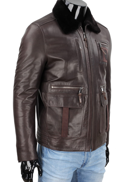 Brown men's aviator jacket with insulation PLT124A