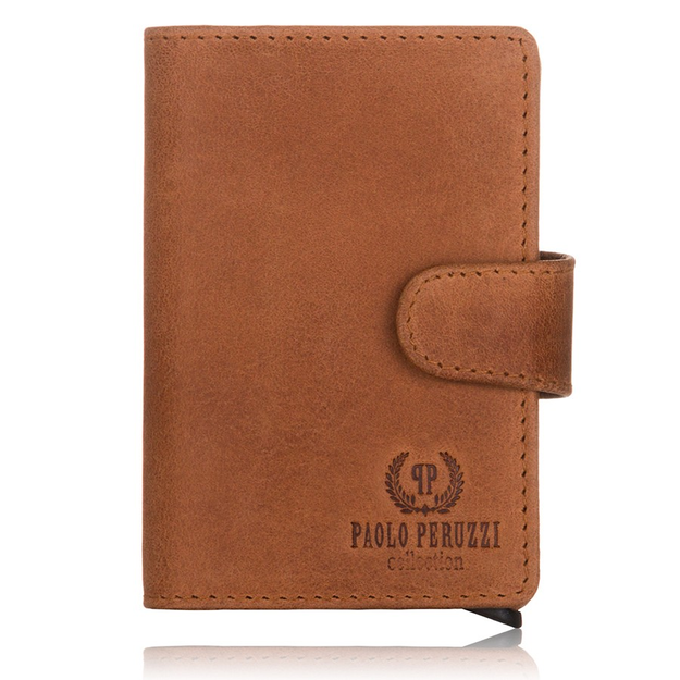 Skórzany portfel męski koniakowy RFID Paolo Peruzzi 