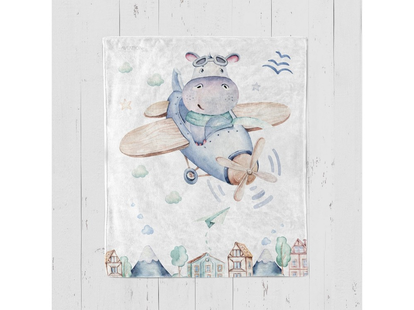 Blanket for children hippopotamus on the plane