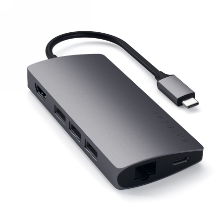 Satechi Aluminium Multiport Adapter V2 - aluminiowy adapter do urządzęń moblinych USB-C ( USB-C, 3x USB-A, 4K HDMI, czytnik kart micro/SD, Ethernet) (