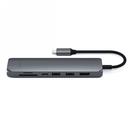 Satechi Slim Multiport USB-C - adapter do urządzeń mobilnych (USB-C PD, 2x USB-A, HDMI 4K, Ethernet, czytnik kart micro/SD) (space gray)