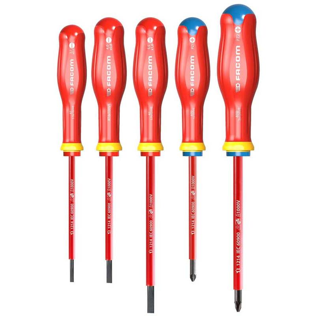 ATD.J5VE - Set of 5 Insulated PROTWIST® VE Screwdrivers for Slotted and Pozidriv Screws, 3.5 - 5.5 mm and PZ1 - PZ2