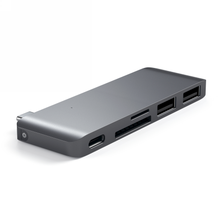 Satechi Type-C USB Passthrough Hub - aluminiowy Hub do urządzeń mobilnych USB-C (USB-C 60W, 2x USB-A, czytnik kart micro/SD) (space gray)