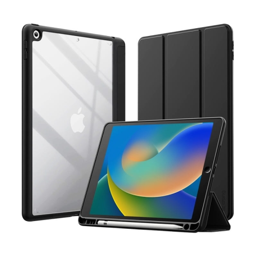Crong PrimeFolio - Etui iPad 10.2” (2021-2019) z podstawką i schowkiem na Apple Pencil (czarny/przezroczysty)