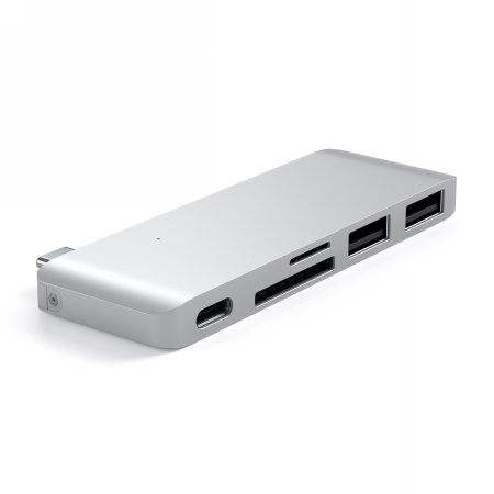 Satechi Type-C USB Passthrough Hub - aluminiowy Hub do urządzeń mobilnych USB-C (USB-C 60W, 2x USB-A, czytnik kart micro/SD) (silver)