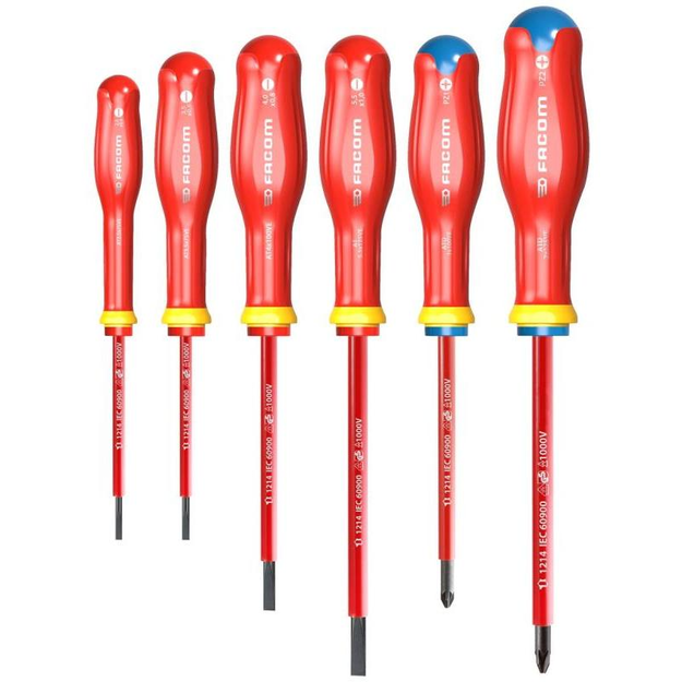 ATDVE.J6PB - Set of 6 Insulated PROTWIST® VE Screwdrivers for Slotted and Pozidriv Screws, 2.5 - 5.5 mm and PZ1 - PZ2