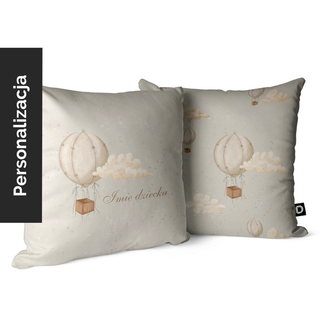Children's Pillow OCEAN DREAM Design D129 with Name | Balloons in Clouds on Beige Background