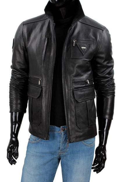 Classic Black Men's Leather Pilot Jacket - PLT950