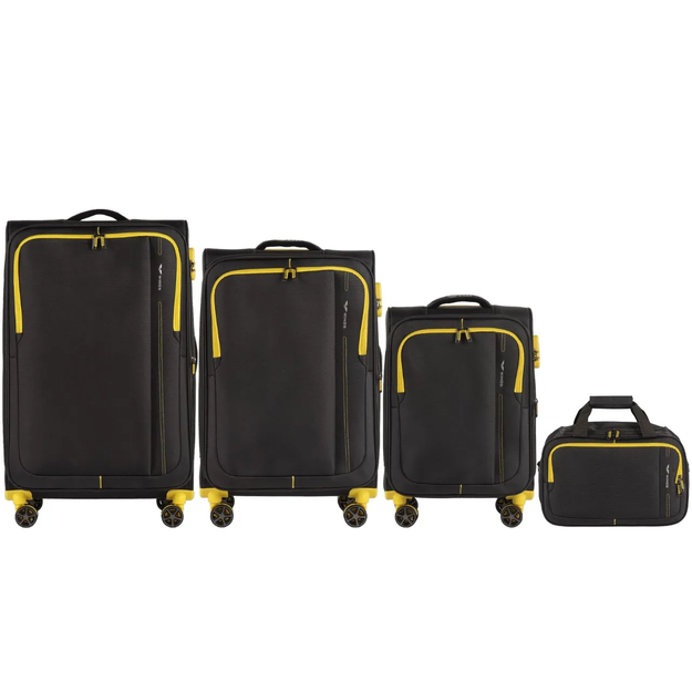AVC01, Zestaw 3 walizek (L,M,S) Wings, Dark Grey/Yellow +gratis torba podręczna