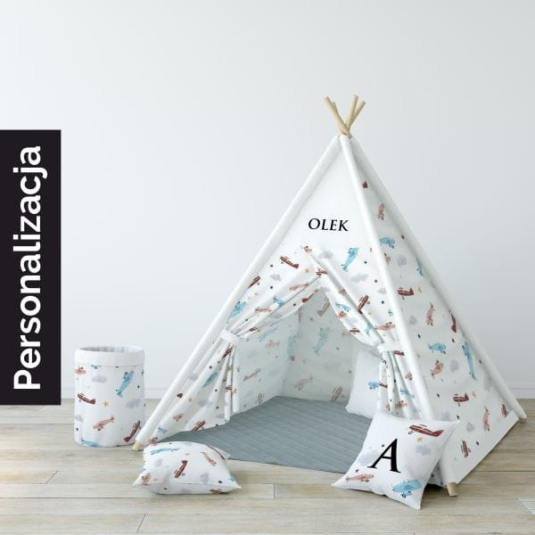 Tent TIPI for Children UNIQUE JOURNEY Design D72 | Airplanes and Clouds