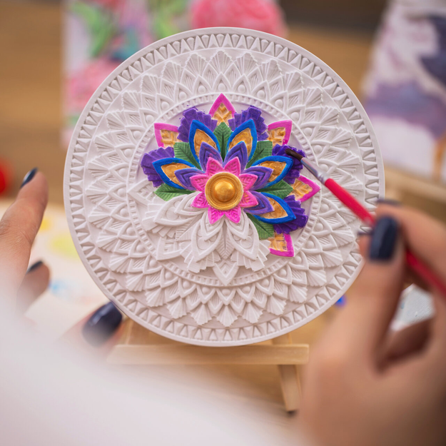 CANDELLANA Kolorowanka gipsowa obraz do malowania 3D mandala zestaw farby i pędzle