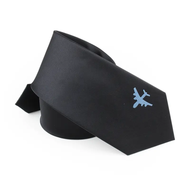 Krawat Męski haftowany samolot Czarny