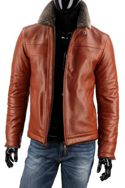 Men's Pilot Jacket made from Genuine Camel Sheepskin Leather - TMK090