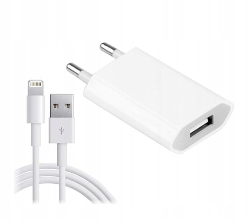 ZESTAW: Ładowarka sieciowa 1A + Kabel LIGHTNING 1m do iPhone iPad iPod AirPods