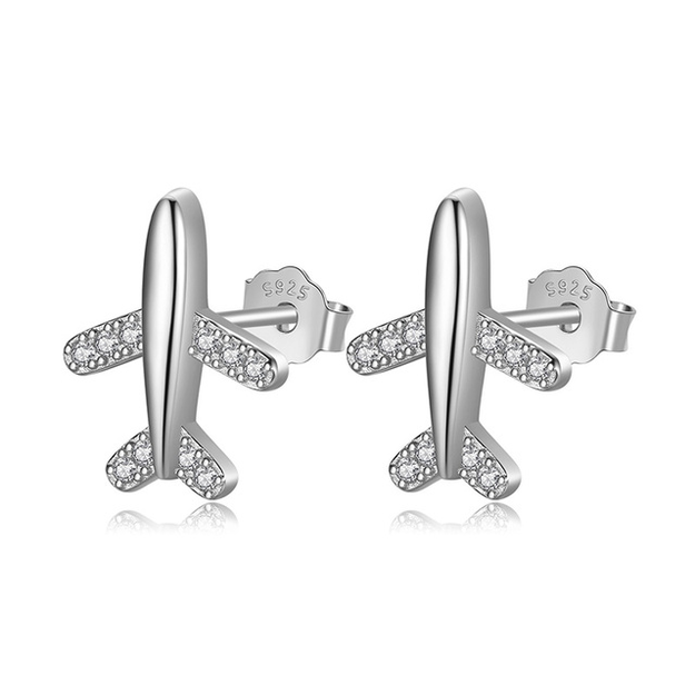 Airplane Designed Earrings Sterling Silver 925