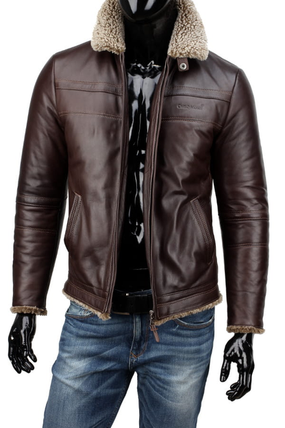 Warm men's sheepskin leather pilot jacket - TMK124A