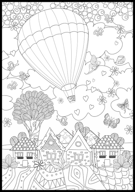 Balloon over the city coloring book