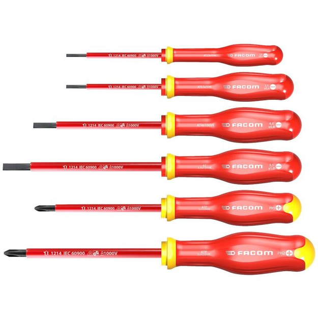 ATPVE.J6PB - Set of 6 insulated Protwist® 1000V screwdrivers for slotted and Phillips® screws, 2.5 - 5.5 mm, PH1 - PH2.