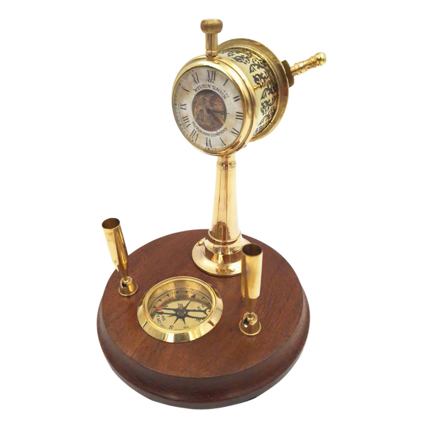 Dekoracyjny zestaw na biurko - zegar, telegraf maszynowy, kompas, stojak na długopis - WAT023I