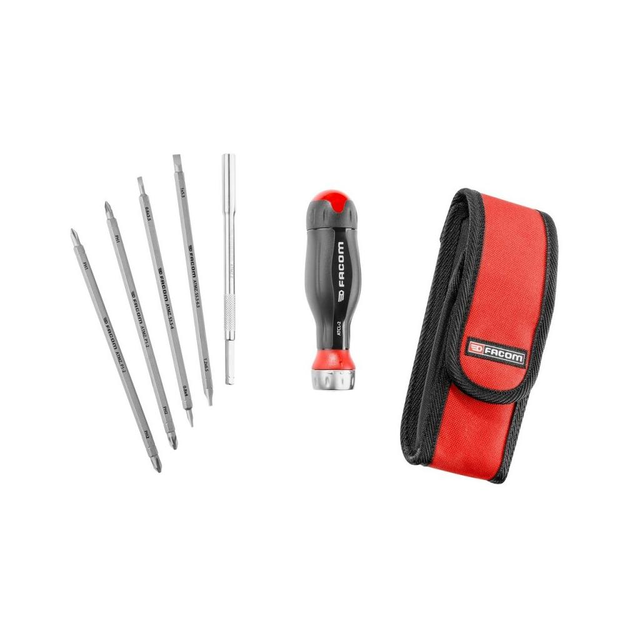 ATCL.2A5 - 3-in-1 Handle with Bit Holder and 4 Screwdriver Bits for Slotted, Pozidriv, and Phillips Screws.