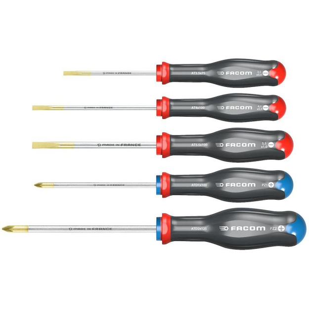 AT.5PB - Set of 5 Protwist® screwdrivers for screws with grooves and Pozidriv® screws, 3.5 - 5.5 mm, PH1 - PH2