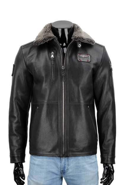 Men's Leather Aviator Cap in Black Natural Leather - RAD950