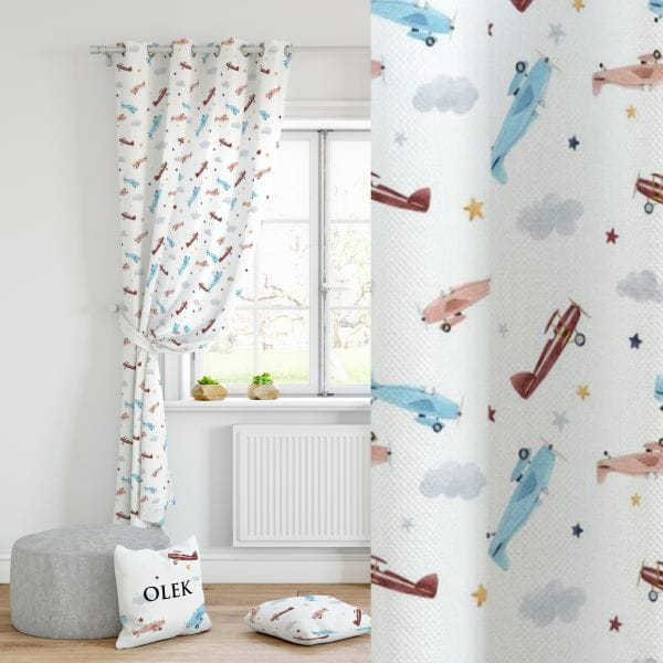 Curtain for children UNIQUE JOURNEY design D72 | airplanes and clouds