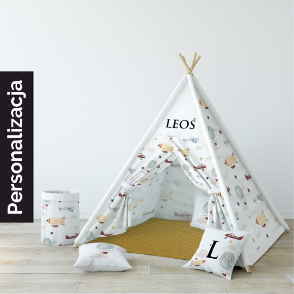 Children's Teepee Tent UNIQUE JOURNEY Design D78 | Airship and Airplanes